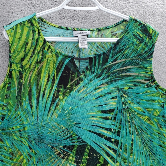 Catherines Monterey Mesh Tank Shirt Plus Size 1XW Petite Tropical Green - Picture 3 of 10